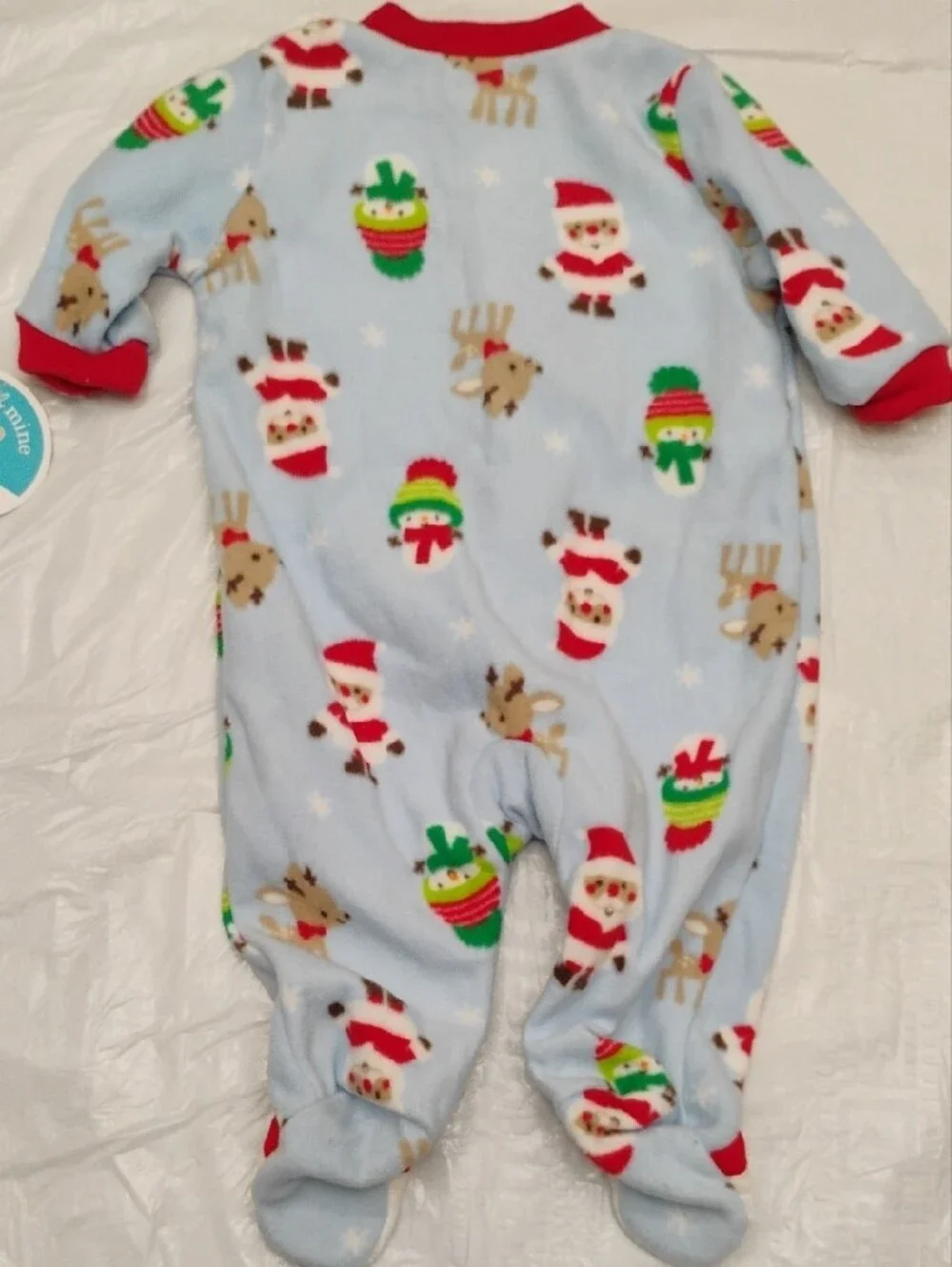 Carter's Light Blue Holiday Fleece Footed One-Piece with Santa & Reindeer